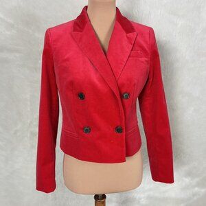 J. Crew Red Stretch Velvet Cropped Double Breasted Blazer NWT Flawed 2